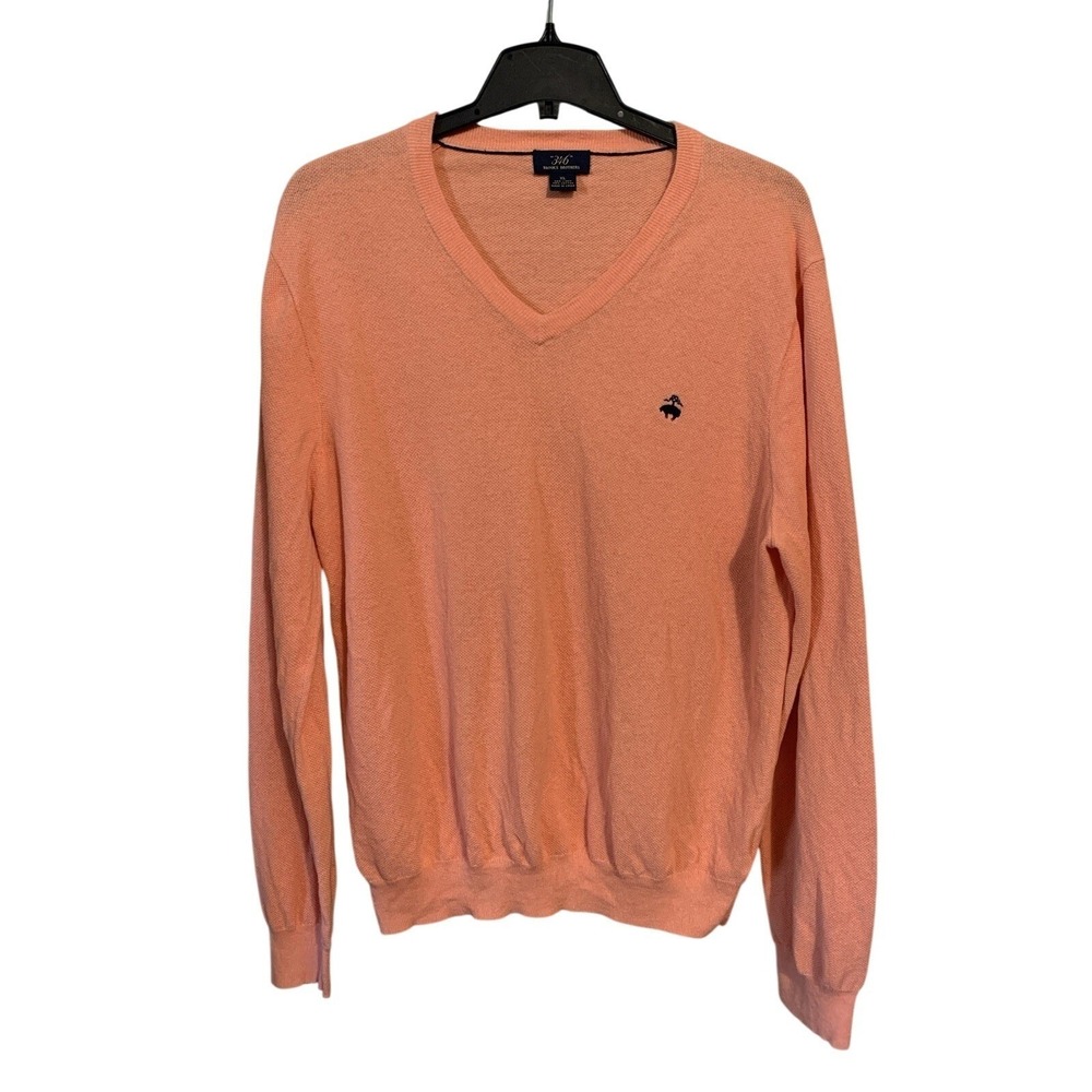 Brooks Brothers 346 Pullover Men's XL Orange Linen Cotton Long‎ Sleeve V-Neck